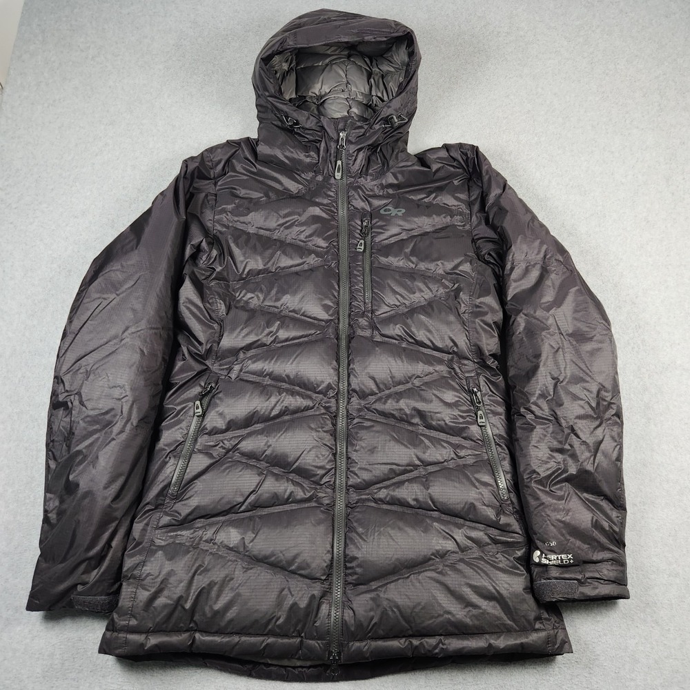 Outdoor Research Coat Women Large BlackPertex Shield 650 Down Floodlight Parka